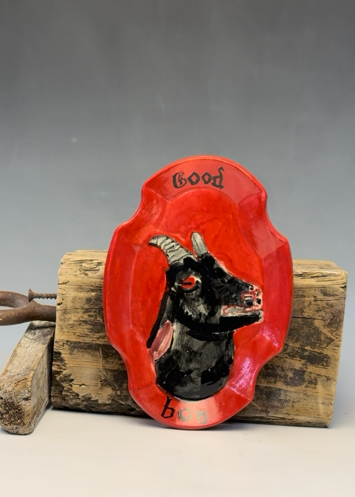 Black Goat "Good Boy" Plate | Hand-Painted Ceramic Decorative Plate