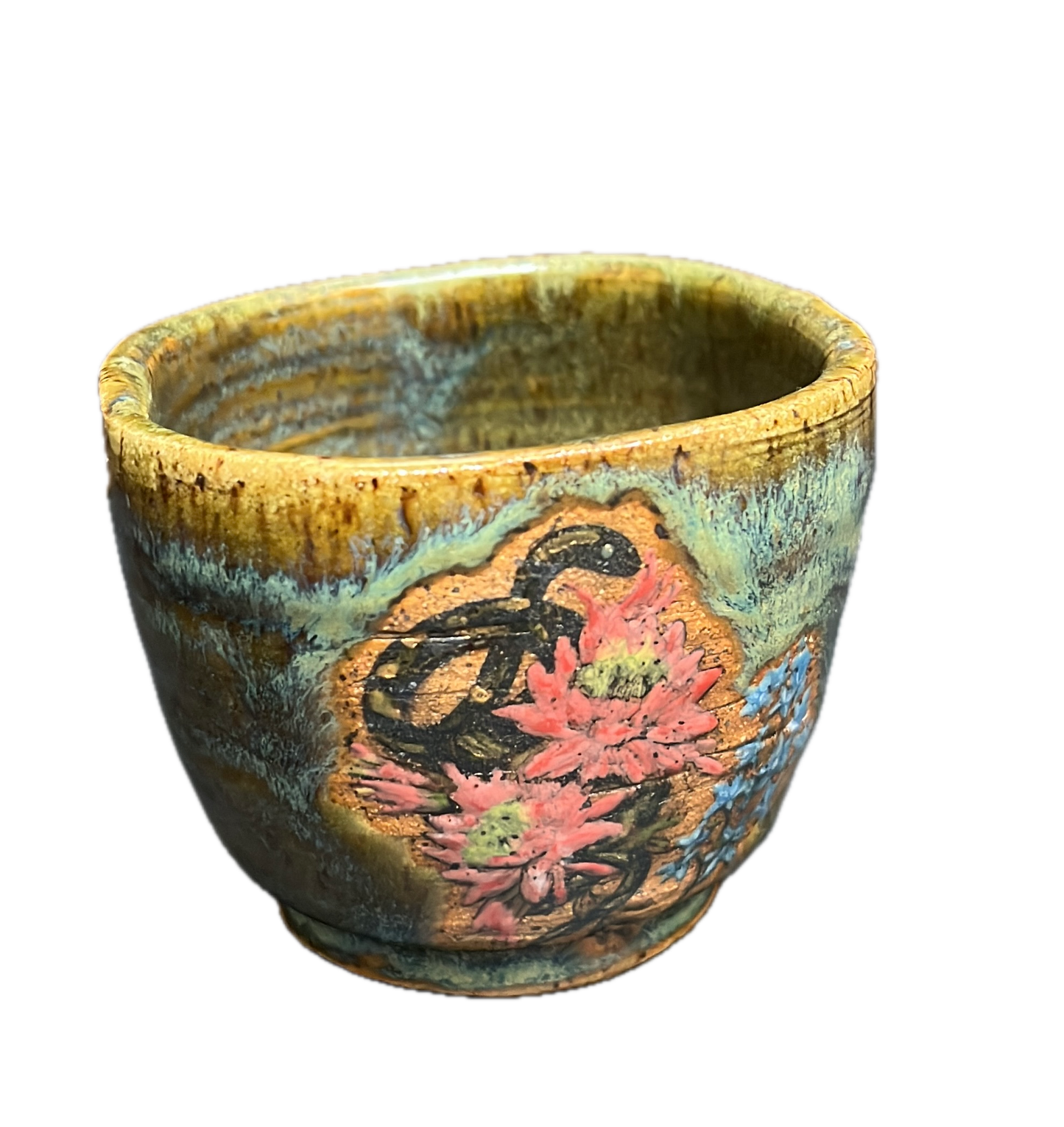 Handpainted snake and flowers cup - Alma de Aztlan