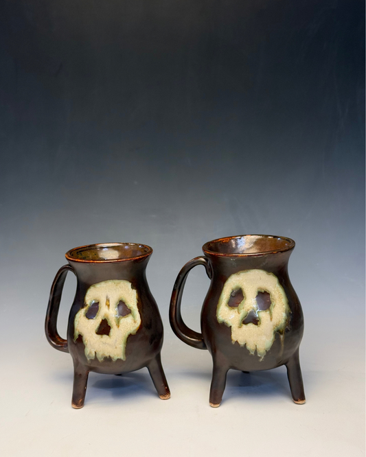 Memento Mori Cauldron Mug | Handmade Ceramic Skull Mug