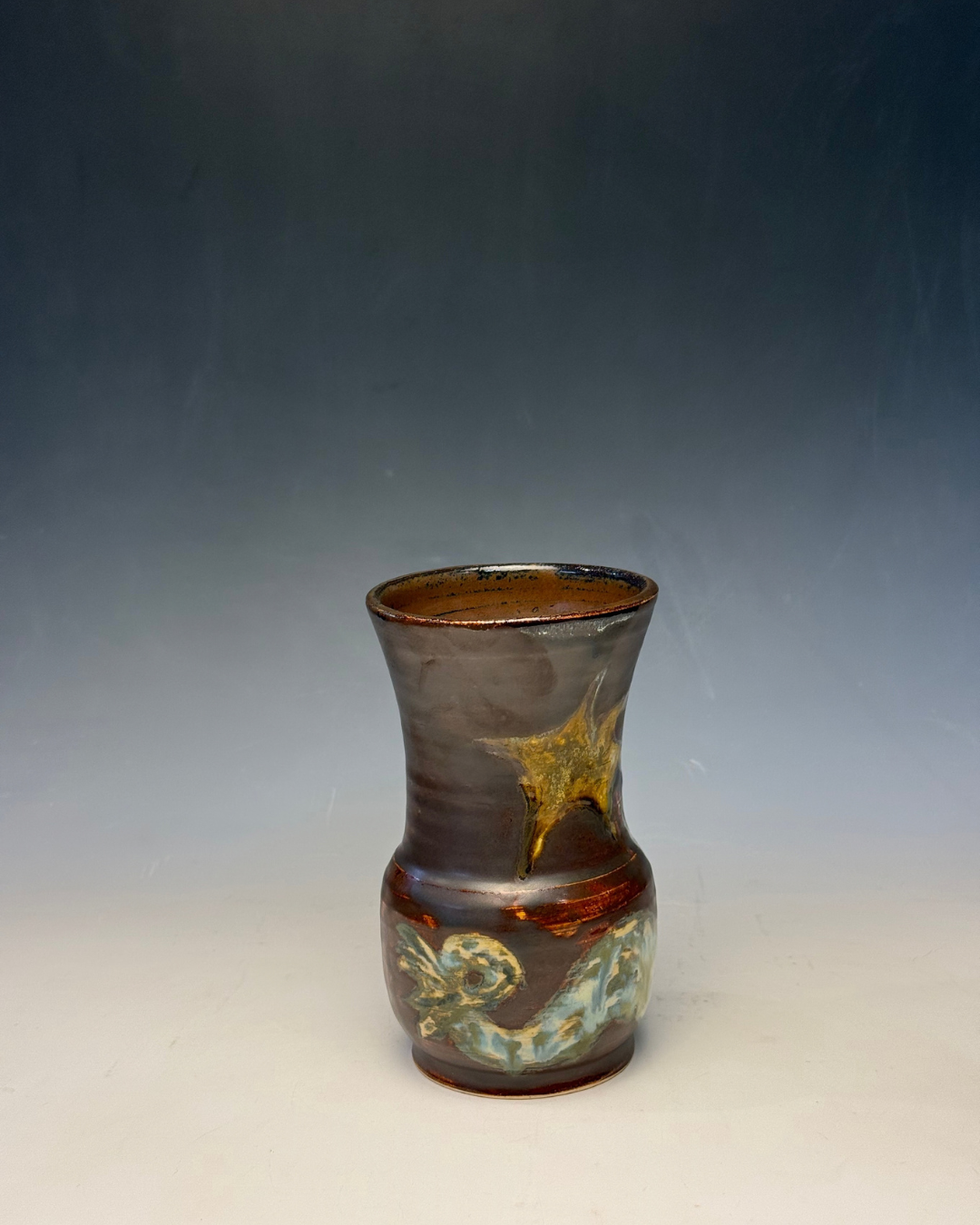 Horned Sea Serpent Vase | Handmade Glaze-Painted Ceramic Vase