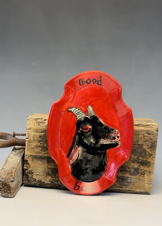 Black Goat "Good Boy" Plate | Hand-Painted Ceramic Decorative Plate