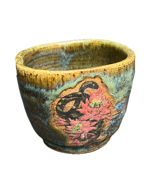 Handpainted snake and flowers cup - Alma de Aztlan